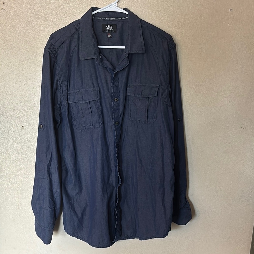 Rock & Republic Men's Navy Blue Button-Down Shirt XL, Business Casual